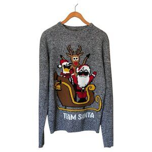 Allen Oliver Gray Black Team Santa Ugly Christmas Sweater Men's L Rudolf Sleigh